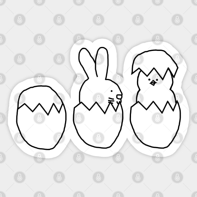 Easter Eggs Bunny and Chicken Minimal Sticker by ellenhenryart